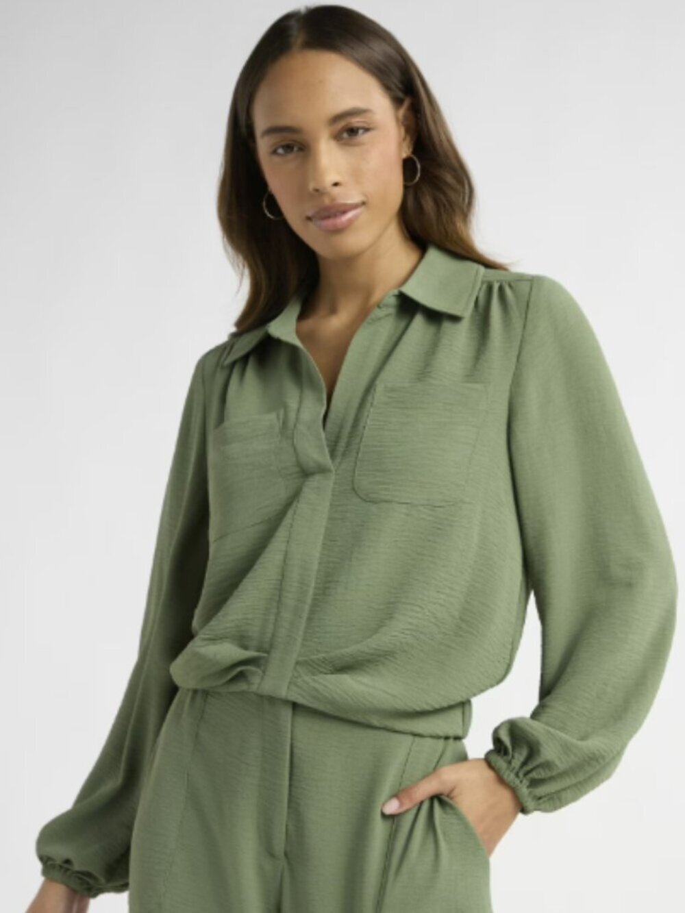Sofia Jeans Olive Green Flowy Utility Blouse Size XXL (20), NWT